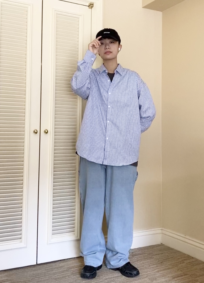 日系boyyy格子襯衫 (黑/藍)