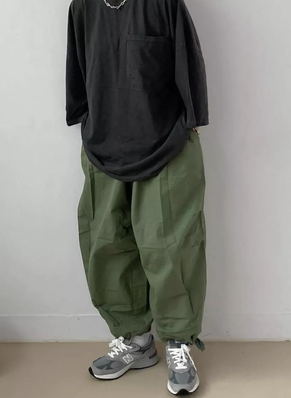 斷貨 Korea 菱紋軍用氣球褲 (灰/綠)