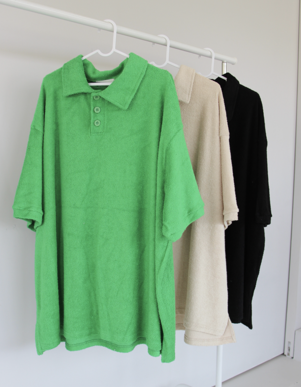 斷貨 Korea 沙發馬鈴薯毛巾POLO衫 (綠/米/黑)