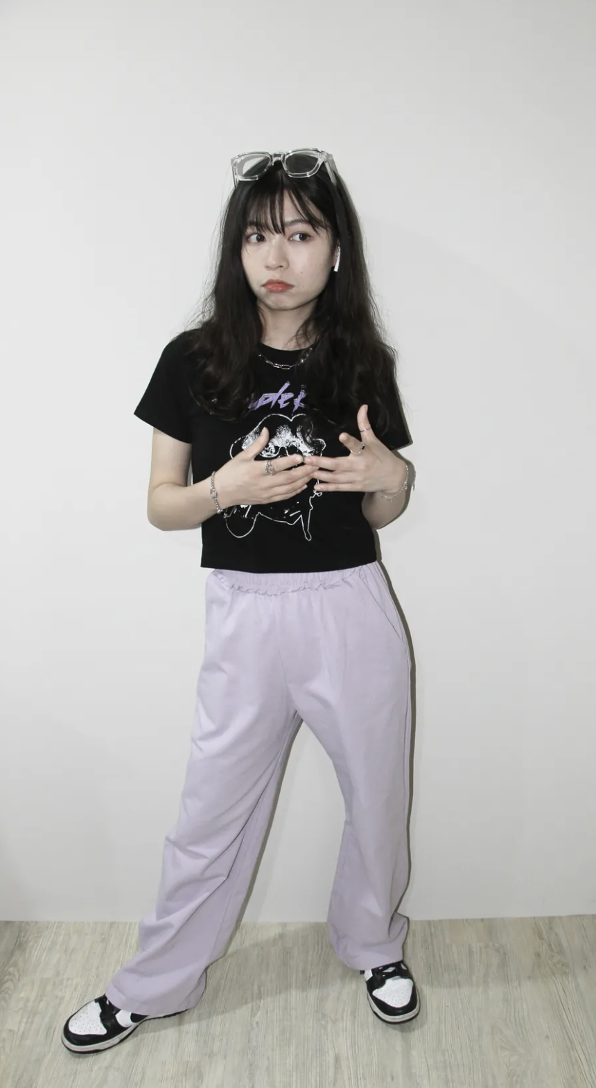 Korea Evergarden斜紋布直筒褲 (白/紫)