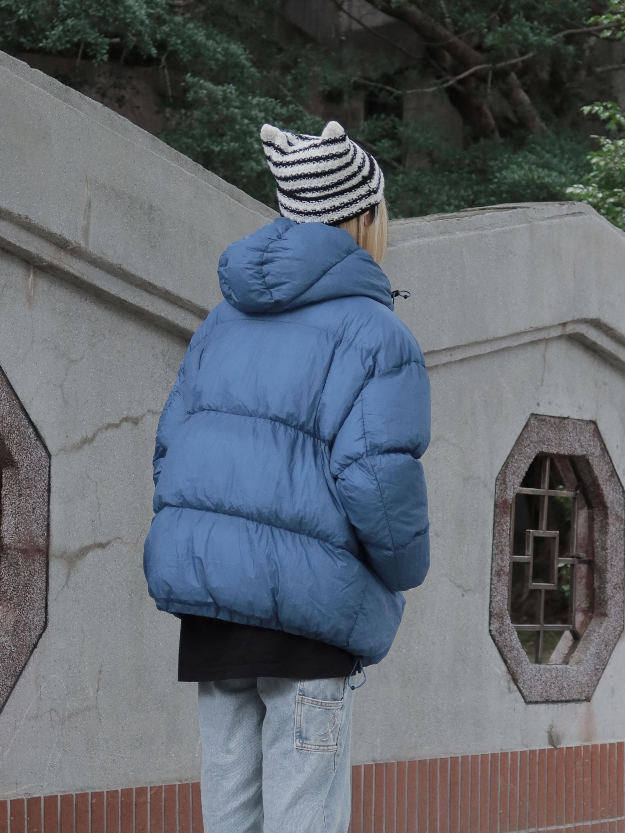 Korea 霧面鋪棉寬鬆連帽外套 (藍/黑) ˚ ༘ ❄️降溫特價中