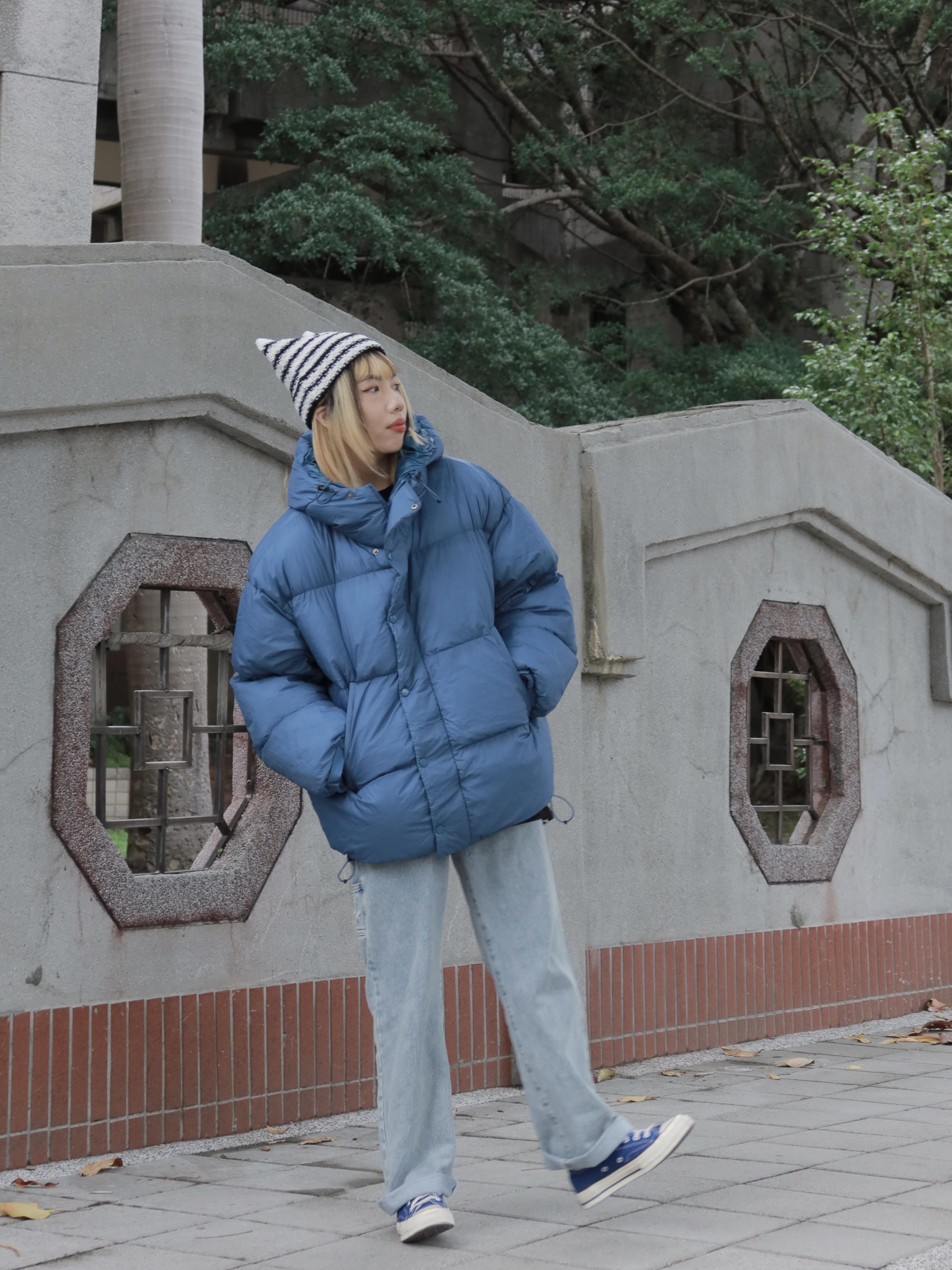 Korea 霧面鋪棉寬鬆連帽外套 (藍/黑) ˚ ༘ ❄️降溫特價中