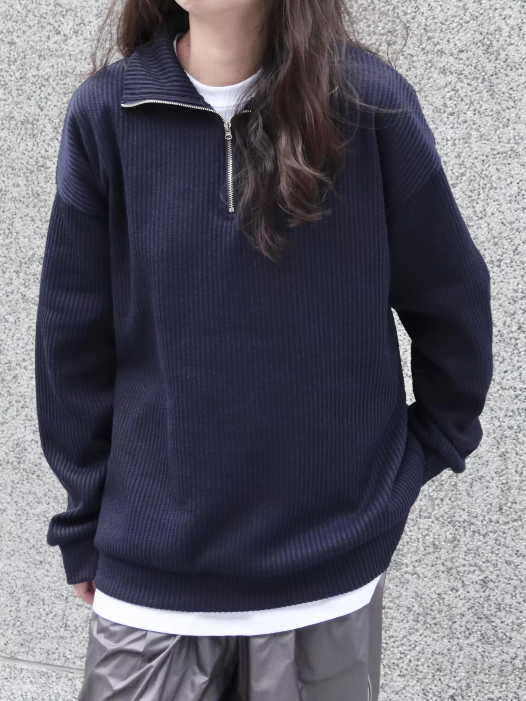 Korea 輕量針織半開襟衛衣 (海軍藍/黑)